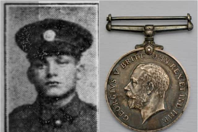 Private Sam White and the medal he won for his service in World War One.