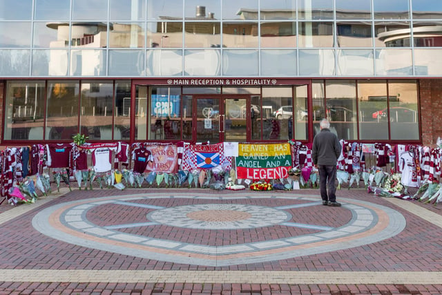 Tynecastle on Tuesday, November 3rd as Hearts fans leave tributes for their former captain after his tragic passing at the age of 36.