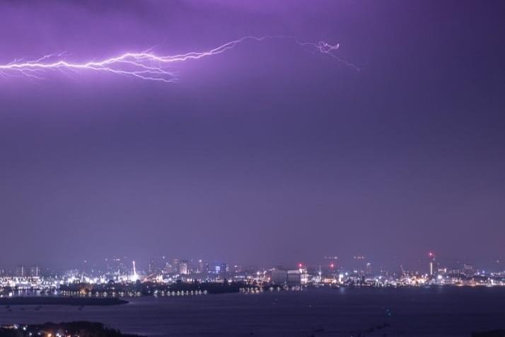 Lightning over Portsmouth harbour, taken from Portsdown Hill