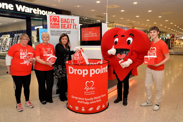 Four Seasons Shopping Centre hosted a  British Heart Foundation charity campaign outside Carphone Warehouse in 2015, pictured from left volunteer Angela Pallett, shop manager Lorraine Mcpartland, centre manager Rebekah O'Neill, sales assistant Lisa Sales and volunteer Steven Humber