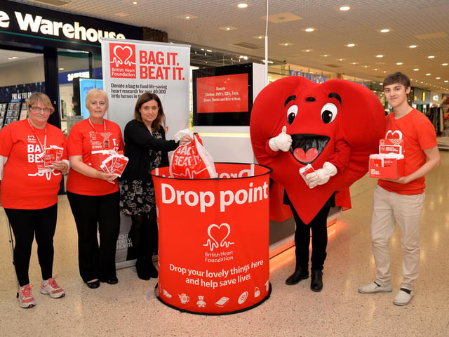 Four Seasons Shopping Centre hosted a  British Heart Foundation charity campaign outside Carphone Warehouse in 2015, pictured from left volunteer Angela Pallett, shop manager Lorraine Mcpartland, centre manager Rebekah O'Neill, sales assistant Lisa Sales and volunteer Steven Humber
