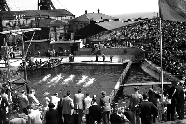 The open-air swimming pool at Dawdon Colliery on the day of a gala meeting. Do you remember days like these?