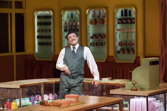 Karl Seth as shop owner Zoltan in Sheffield Crucible Theatre Christmas musical She Loves Me