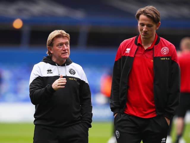 Sheffield United's assistant manager Stuart McCall with midfielder Sander Berge: Simon Bellis / Sportimage