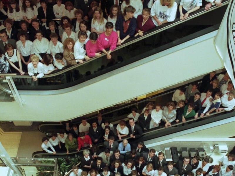 Debenhams took over the Lewis' department store in Argyle Street Glasgow. Staff prepare for the sale to mark the shop's official opening in July 1991.
