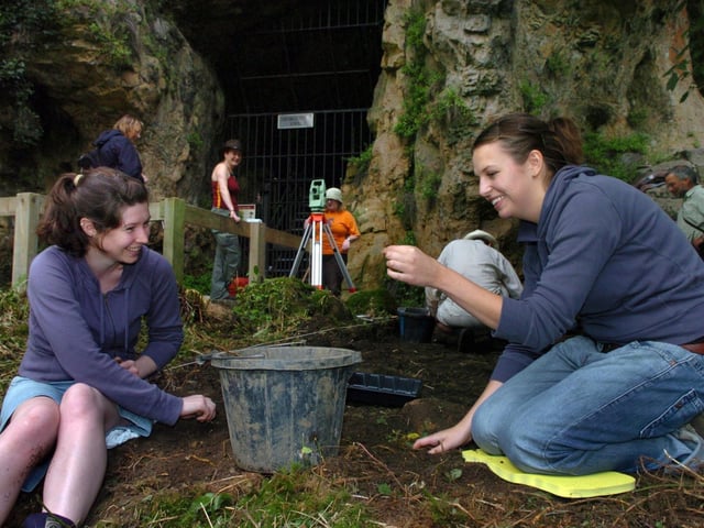 University of Sheffield archaeology students (left) Harriet Grant and Lizzie Miller at Creswell Crags, Creswell, on the first day of a major excavation since 1920s .. a team of archaeologists from the University of Sheffield and the British Museum where on site in 2006