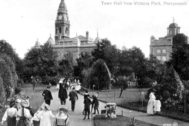 A scene in Victoria Park, Portsmouth in Edwardian times with the Town Hall now Guildhall to the rear.
Picture: Ellis Norrell collection.