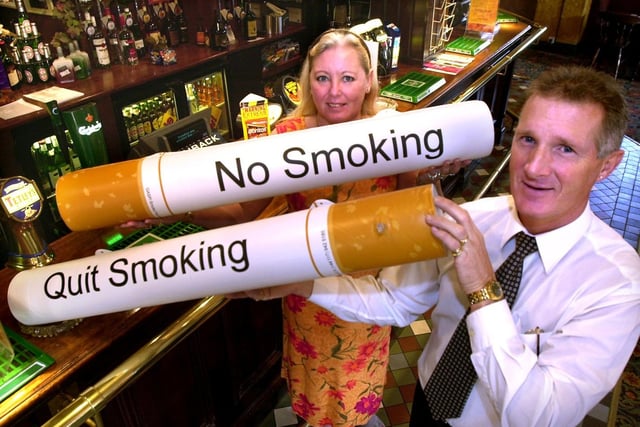 The Devonshire Arms, Herries Road, Longley, organised smoke free nights in the pub. Pictured are Managers David and Lynda Chambers, March 2003