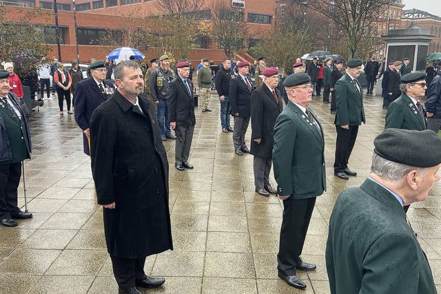 Veterans maintain social distancing regulations while remembering Hartlepool's fallen.