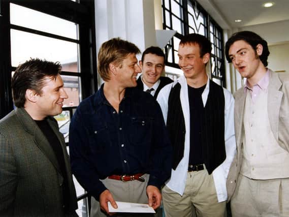 Actor Sean Bean at the Showroom Cinema for the premier of True Partisan II made by the trio of King Edward VII School pupils;m Jethro Soutar; Joe Mather and John Sephton with film producer Jimmy Daly left.