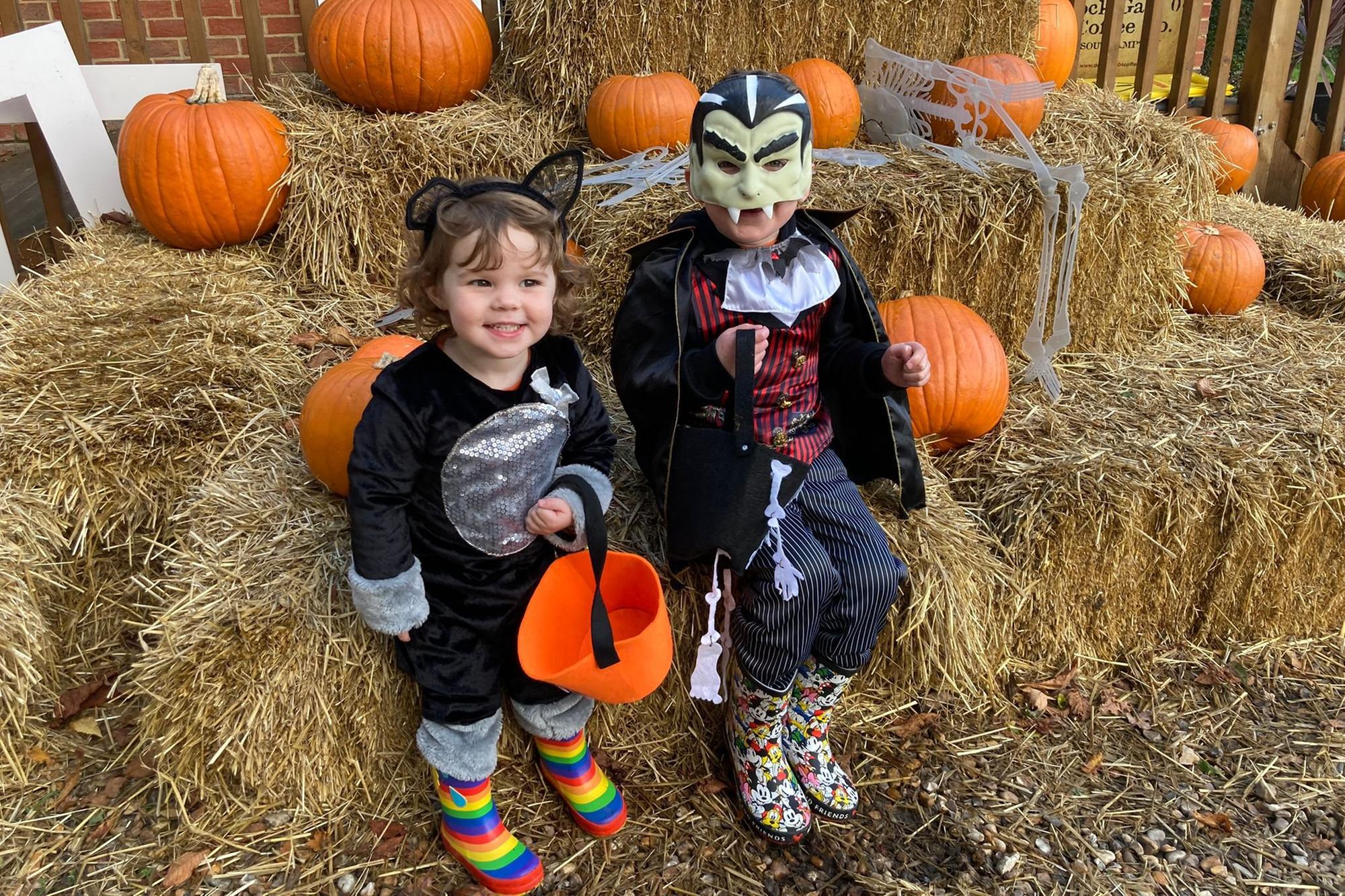 Rosanna, two, and Eddie Morton, four, at the Halloween trail at Fairthorne Manor, near Botley