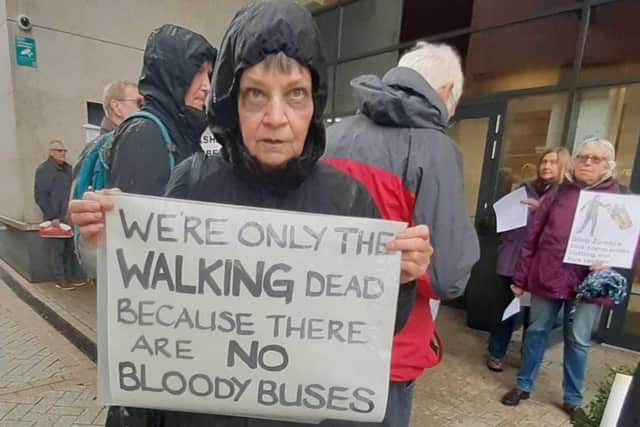 A Halloween-themed protest by Better Buses South Yorkshire against cuts to buses they say will leave only a 'zombie' service after October 29. Picture: George Arthur