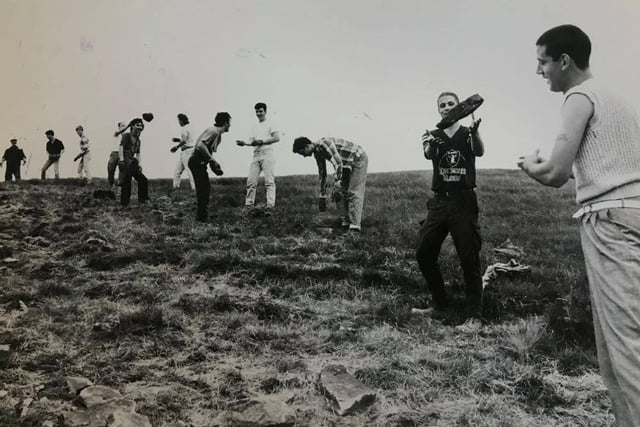 Unemployed youngsters formed a human chain to move coping stones across the moor in the Peak District in 1986