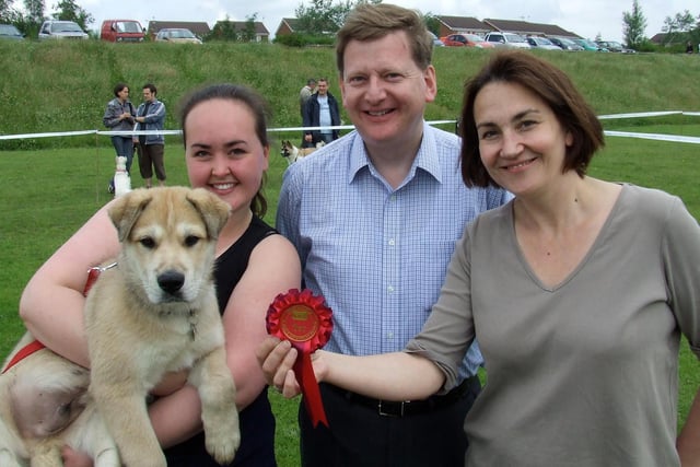 NE Derbyshire MP Natascha Engel assisted with the judging and she is pictured here with Zak, winner of the 'Dog With The Most Apppealing Eyes' category at the 2007 Chesterfield RSPCA Dog Show at Holmebrook Valley Park. . Also pictured are fellow judge Martin Thacker and Zak's proud owner, Adele  Hall from Stanfree.