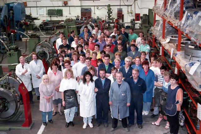 Staff at Richardson's of Sheffield celebrate the firm's continuing success after 150 years in the knifemaking business,  June 8, 1993