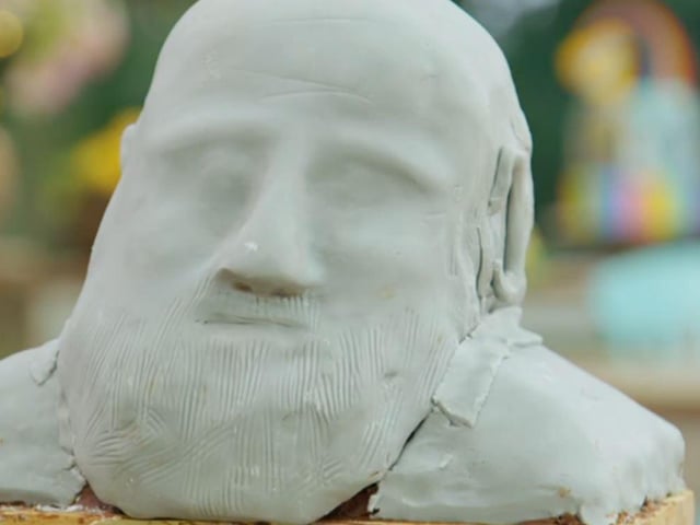 Mark decided to bake a spiced ginger cake bust of his celebrity icon, Charles Darwin (Photo: Channel 4/Getty)