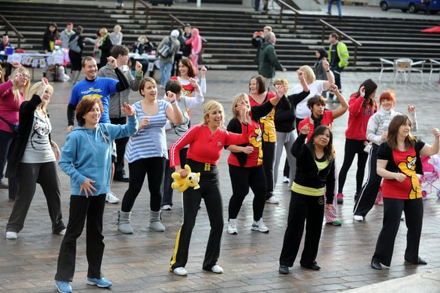 2010. Children in Need fundraisers in Guildhall Square take part in dancing, Lily Camacho 31 dances with a toy Pudsey and friends.
Picture: Paul Jacobs  (103758-8)