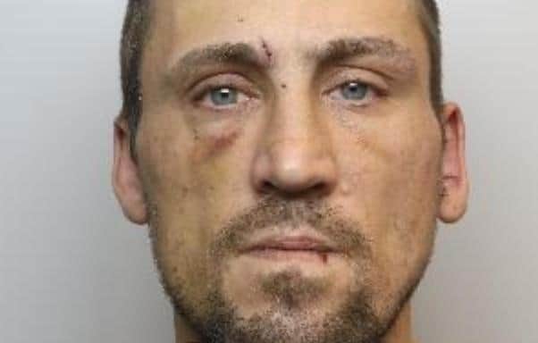 Pictured is Karl Gibbons, aged 40, of HMP Moorland, at Hatfield Woodhouse, Doncaster, who pleaded guilty to a burglary on Cemetery Road, Worsbrough Common, Barnsley, and was sentenced at Sheffield Crown Court to over two years and four months of custody.