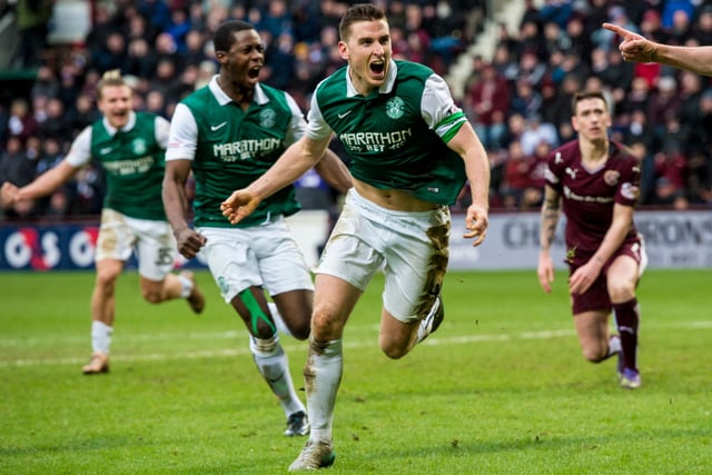 Paul Hanlon celebrates as Hibs pull off an improbable late comeback as they erase a 2-0 deficit late in the game to take the 5th round tie back to Easter Road for a replay.