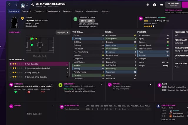 Lemon can play across the back and has impressive jumping reach at 16/20. With 13/20 tackling and 11/20 marking the 18-year-old has the makings of a player who can become a mainstay in the team for years to come.