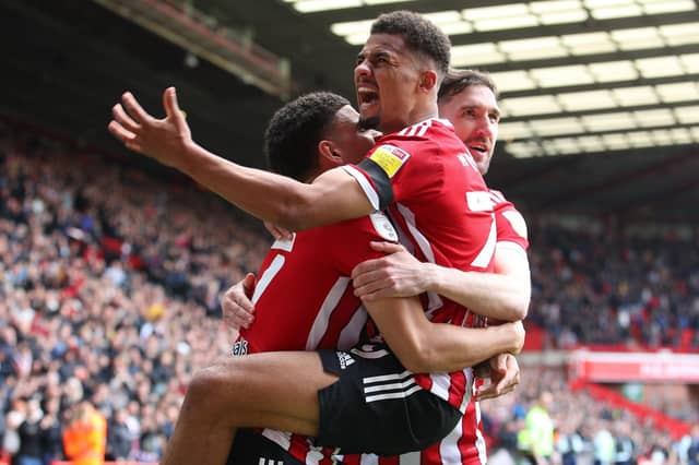 lliman Ndiaye of Sheffield United celebrates scoring the winner against Cardiff City: Simon Bellis / Sportimage
