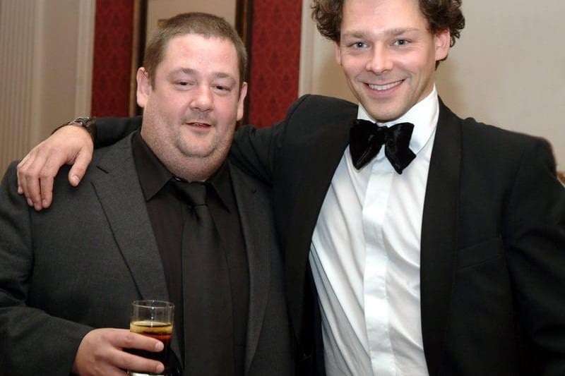 Actor Richard Coyle, pictured here with comedian Johnny Vegas in 2004 at a Sheffield Theatres fundraising gala, was born in Sheffield in 1974. Richard, who starred in a TV adaptation of Terry Pratchett's Going Postal, had his breakthrough role in TV comedy Coupling.