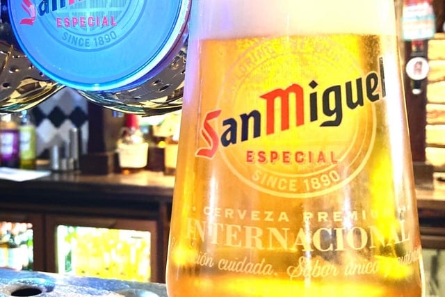 The Spanish beer is one of the drinks available.