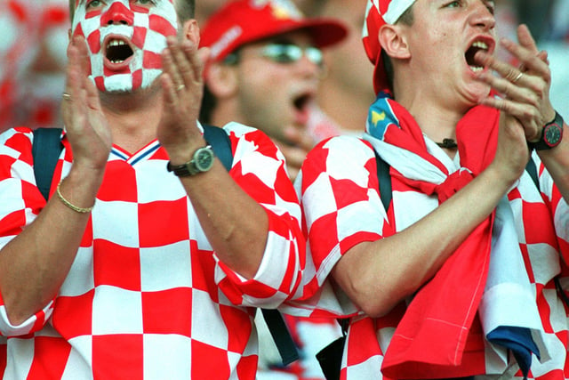 Croatia fans in good voice after their team's 3-0 victory over Denmark in Euro 96 at Hillsborough.