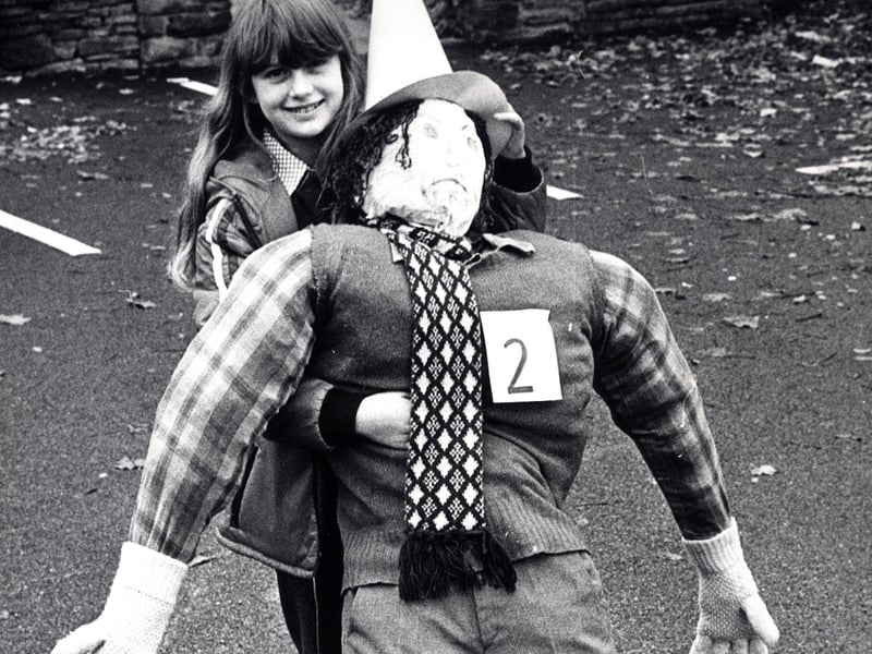 11 year old Thalia Cudby of Rushley Rd, Dore, with her entry in the Dore Youth Club Guy Fawkes competition, October 17, 1979