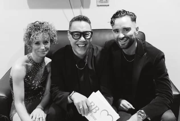 Rachel and Matt Croke with BB With Love’s Simply The Best 2022 host Gok Wan celebrating over £60,000 raised for Weston Park Cancer Charity. Photo Becky Lee Brun