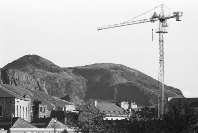 A crane towers over the site of the Great Mosque being built in Edinburgh, October 1989.
