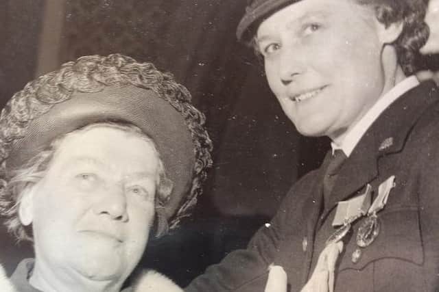 Pictured is pioneering South Yorkshire police officer Winifred Bishop, right, when she received her MBE honour with her proud mother.