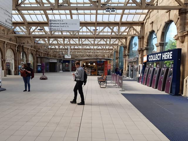 An almost empty Sheffield railway station hit by the rail strikes in June.