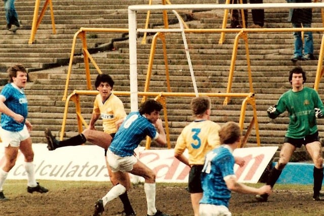 Moss pictured in the 3-0 win against Halifax in 1985.
