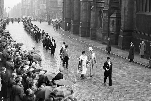 Another Edinburgh Festival opening procession, led by officials and dignitaries - this time in 1954.