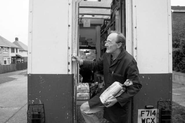 Grocery delivery man working on Mansel Road from his old Fletcher's Bakery van. Photograph: Pictures Sheffield