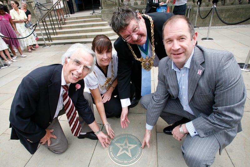 Internationally-acclaimed expert in the treatment of cancer, Professor Barry Hancock, left, unveils his plaque with Sheffield Lord Mayor's Consort Nicola Ashton, Lord Mayor Alan Law and council leader Coun Paul Scriven in June 2010