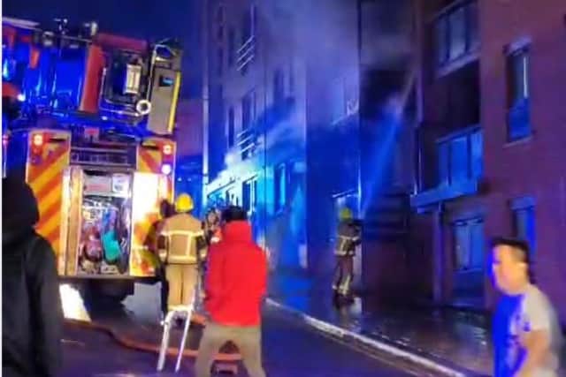 Seven fire engines and one of South Yorkshire Fire and Rescue Service’s turntable ladder vehicles were sent to the scene after a fire was reported inside flats just off Solly Street, near Sheffield University.