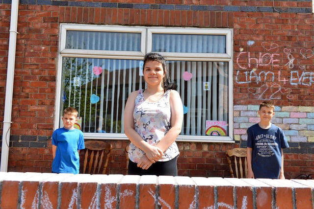 Simonside children Liam Ford, 11, Emily Foord, 15 and Tommy Ford, 13, decorated their home to mark the third anniversary.