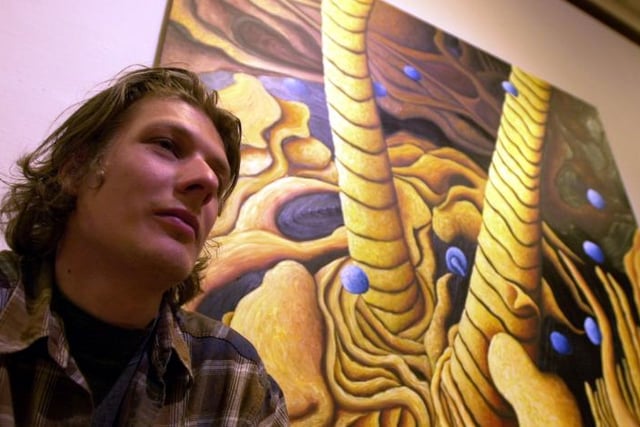 Jonathan Annable with his painting tittled 'hairs' which was on display at the Doncaster Museum in 2000.