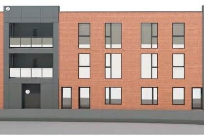 An image from HLM Architects of one of two blocks in a development on Little London Road, Sheffield. Sheffield City Council approved plans to build 14 apartments, two business units and a riverside walk on the site, despite 90 objections