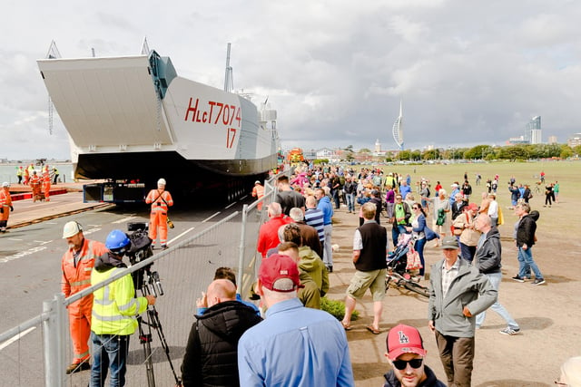 Hundreds of people watched as LCT 7074 was transported to the D-Day Story museum. Picture Credit: Keith Woodland