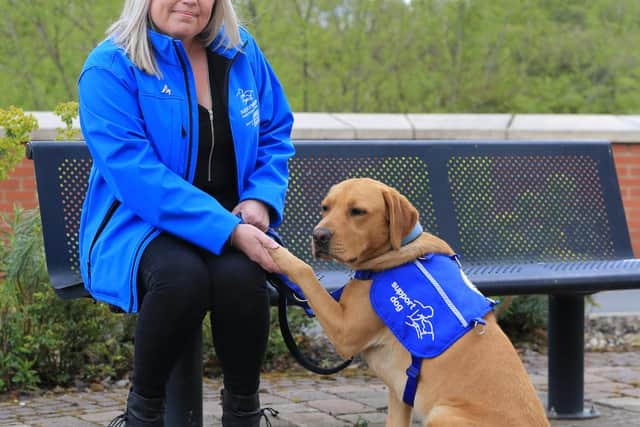 Support Dogs charity based in Sheffield. Pictured is  Rita Howson, chief executive. Rita is pictured with Bear who is a support dog in training. Picture: Chris Etchells
