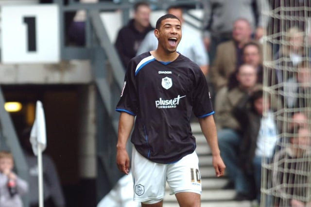 Leon Best after scoring the second goal for Wednesday in a 2-0 win for the Owls against Derby in April 2006