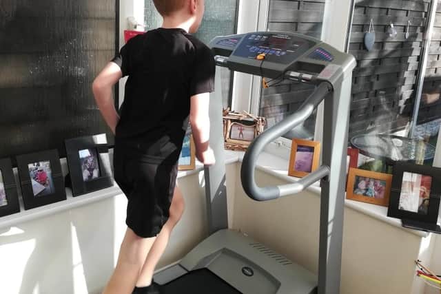 Seven-year-old Bay Hamlet used his family treadmill to complete his charity challenge for Children in Need