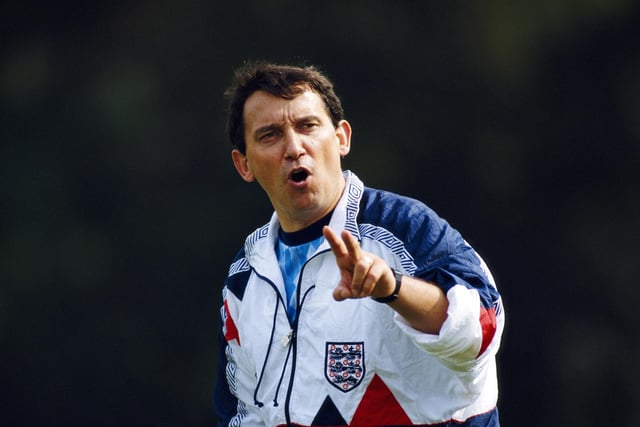 Graham Taylor makes a point during training ahead of his first match in charge of England in September 1990, who he was in charge of until 1993 when England failed to qualify for the 1994 World Cup.