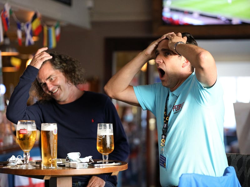 Andy Phillips, left, and Wayne Freeman. Fans watch England v Czech Reublic in England's third Group D game of Euro 2020, in The Star & Garter pub, Copnor, Portsmouth. Picture: Chris Moorhouse (jpns 220621-18)