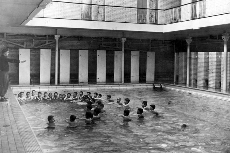 A swimming lesson at Glossop Road Swimming Baths, Sheffield, where many of the city's children learnt to swim