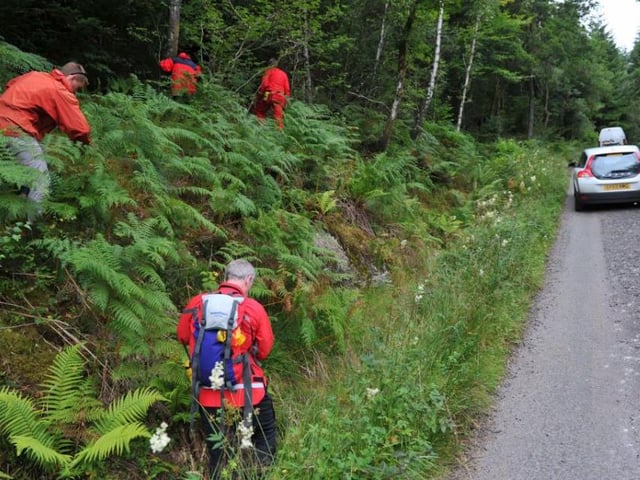 A number of extensive searches are carried out including nearly 100 members of mountain rescue teams around the Argyll Forest