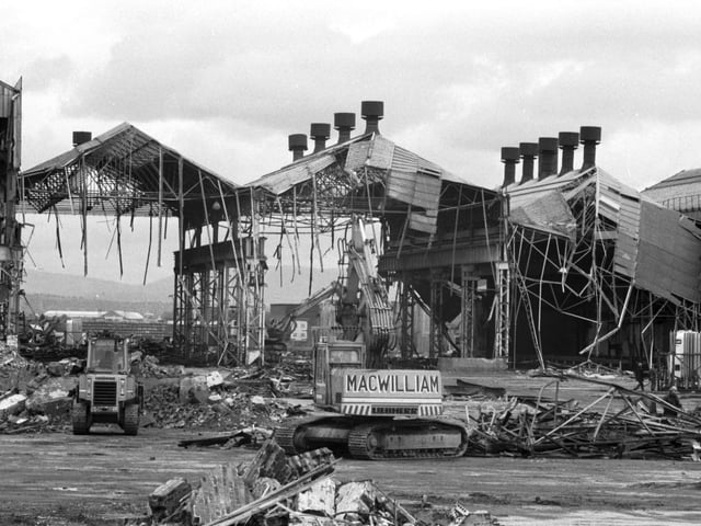 The old car factory at Linwood being demolished in August 1985.